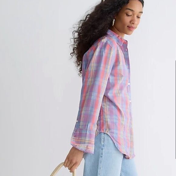 J. Crew Purple Plaid Garcon Cotton Voile Shirt - Picture 5 of 10